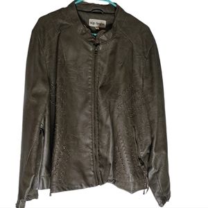 Indigo Thread Co. olive green faux leather jacket. Size 2x